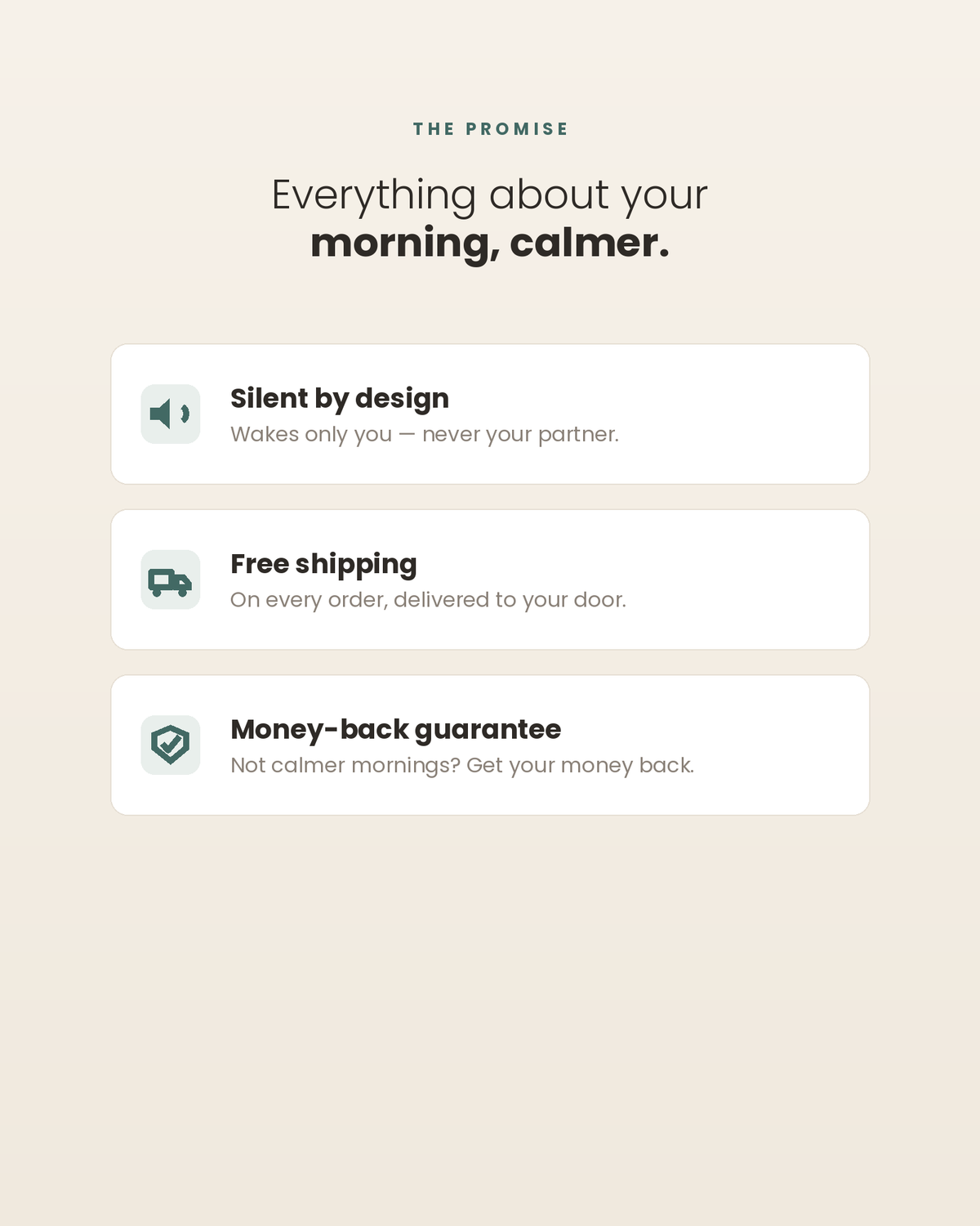 Silent by design · free shipping · money-back guarantee